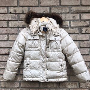 Gap Kids Cream Puffer Fur-lined Hooded Jacket